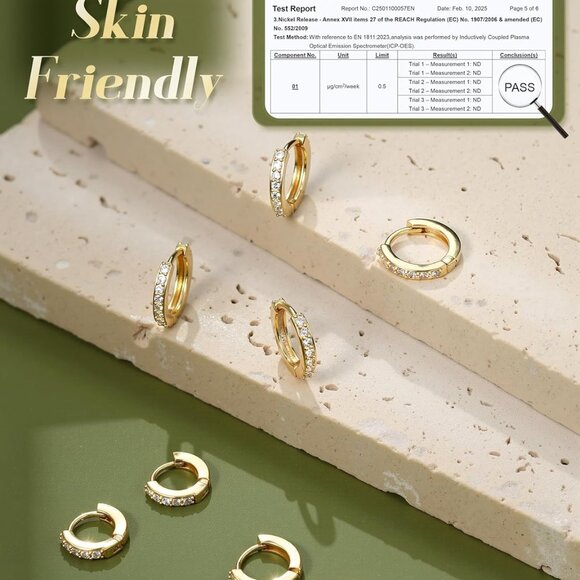 Dainty 14K Gold Plated Huggie Hoops - Lightweight Multiple Piercing Earrings Set - Picture 6 of 6